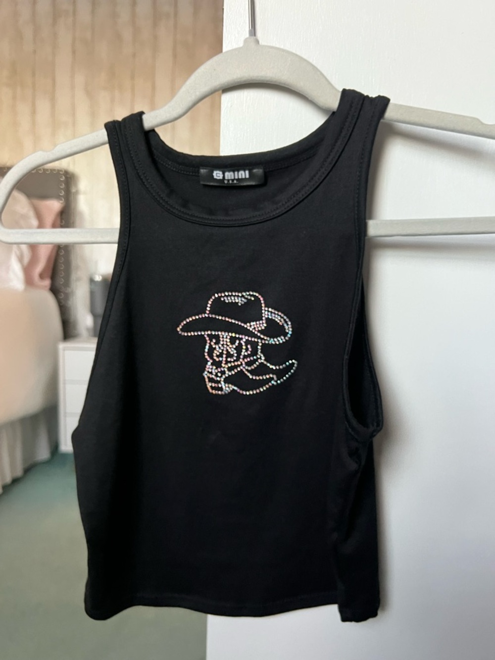 G-III Black Rhinestone Cowboy Skull Tank